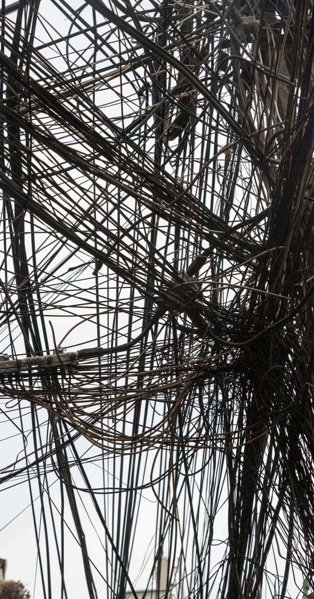 Network infrastructure cables in a server room for log data collection