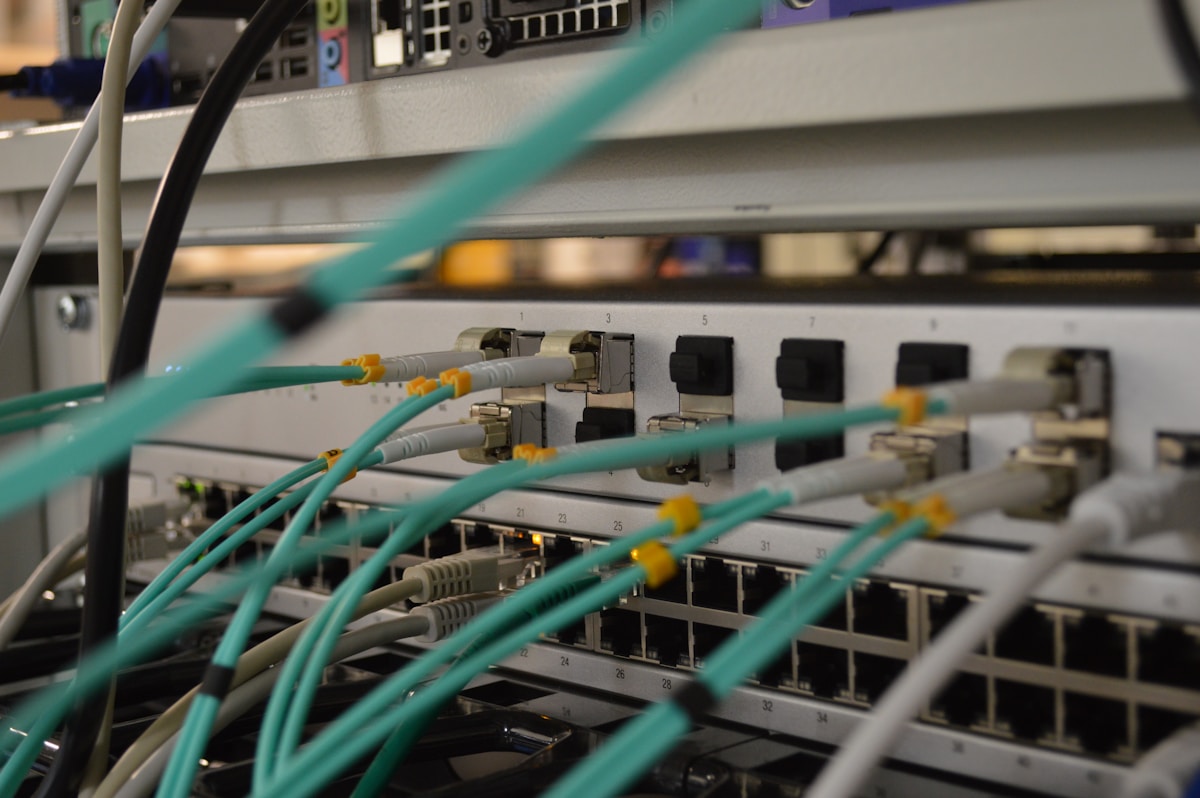 Network switch in a rack representing service health monitoring infrastructure