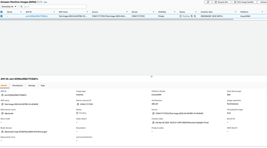New AMI being created in EC2 Console