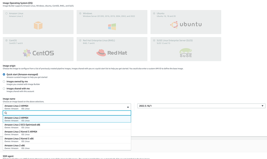 Update image recipe options and create