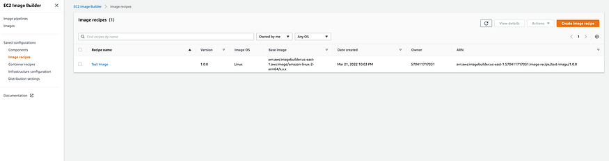 Go to EC2 Image Builder Image Recipes