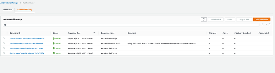 Command history in Systems Manager